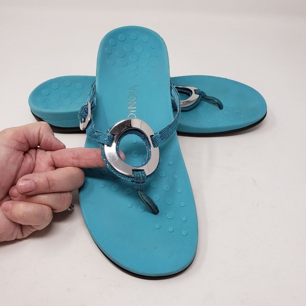 VIONIC KARINA Teal Snakeskin Print O-Ring Thong Sandals Orthaheel size 10